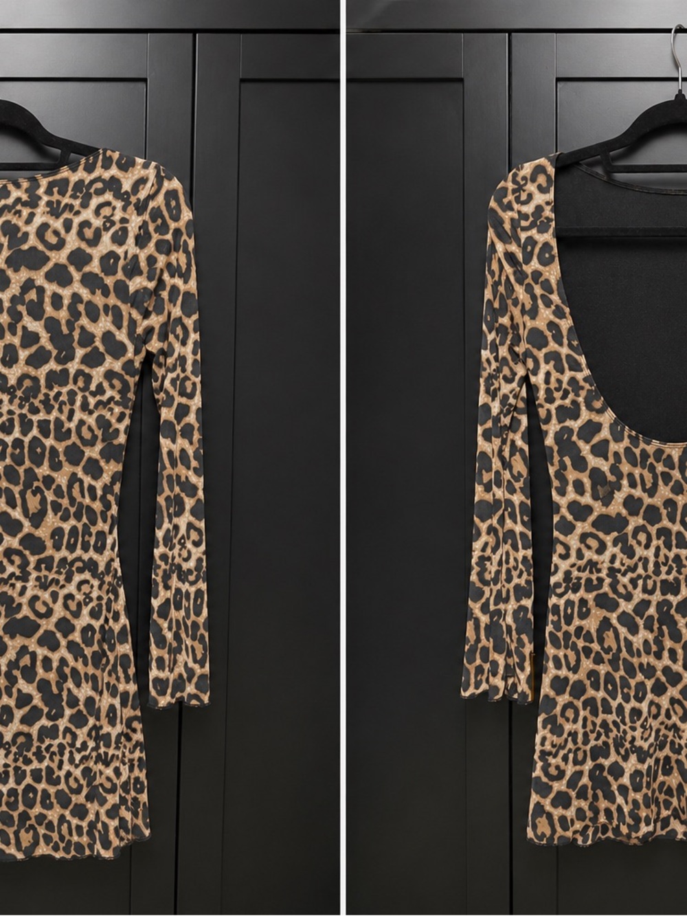 H&M Leopard-Print Long Sleeve Scoop Back Dress in Tan and Black